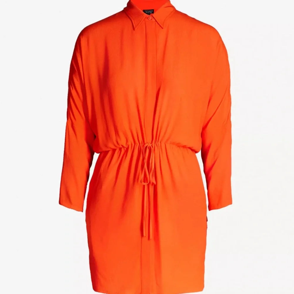 TOPSHOP Orange Tunic Shirt Dress with Drawstring Waist | Size 10 US - Picture 4 of 8